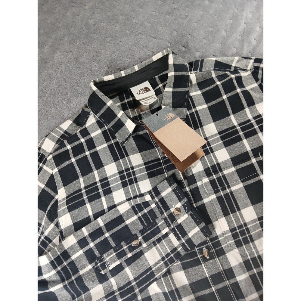 The North Face Womens Black White Plaid Long Sleeve Button Down Flannel Shirt XL